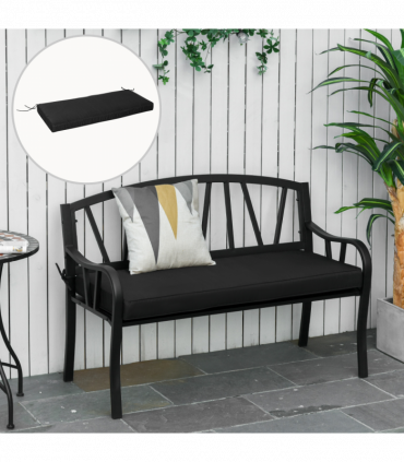 Garden Bench Cushion 2 Seater Seat Pad, Black, Polyester, 120cmx50cmx8cm
