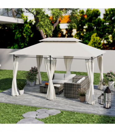 Garden Canopy Gazebo with Two-Tier Roof for Outdoor Relaxation - 3x4m