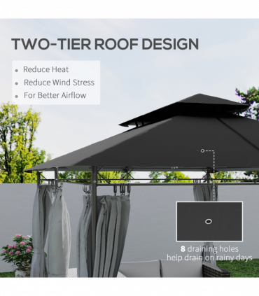 Garden Canopy Gazebo with Two-Tier Roof for Outdoor Relaxation - 3x4m