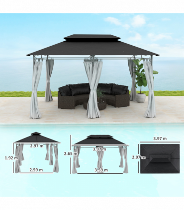 Garden Canopy Gazebo with Two-Tier Roof for Outdoor Relaxation - 3x4m