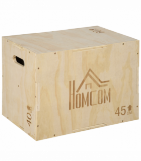 HOMCOM 3-in-1 Wooden Plyo Box for Home Gym, Workout Training, Natural