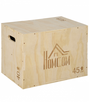 HOMCOM 3-in-1 Wooden Plyo Box for Home Gym, Workout Training, Natural