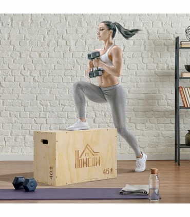 HOMCOM 3-in-1 Wooden Plyo Box for Home Gym, Workout Training, Natural