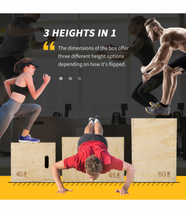 HOMCOM 3-in-1 Wooden Plyo Box for Home Gym, Workout Training, Natural