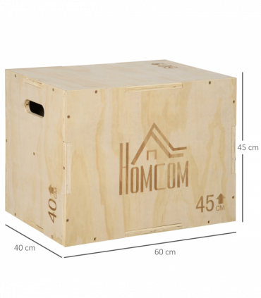 HOMCOM 3-in-1 Wooden Plyo Box for Home Gym, Workout Training, Natural