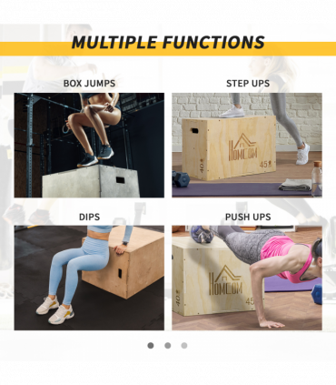 HOMCOM 3-in-1 Wooden Plyo Box for Home Gym, Workout Training, Natural
