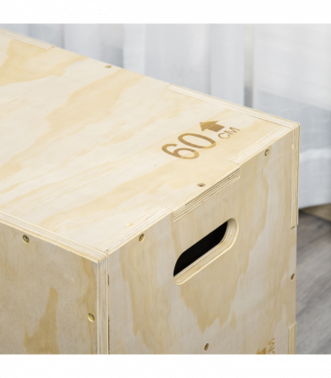 HOMCOM 3-in-1 Wooden Plyo Box for Home Gym, Workout Training, Natural