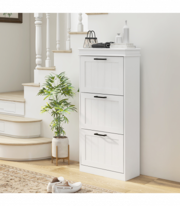 HOMCOM Slim Shoe Storage Cabinet with 3 Flip Drawers for Entryway, White