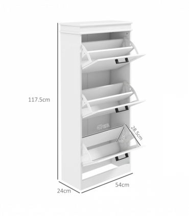 HOMCOM Slim Shoe Storage Cabinet with 3 Flip Drawers for Entryway, White