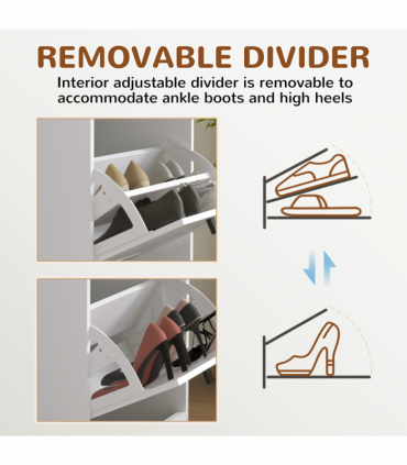 HOMCOM Slim Shoe Storage Cabinet with 3 Flip Drawers for Entryway, White