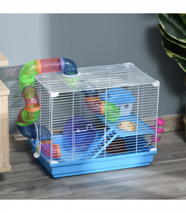 Hamster Cage Carrier Small Animal House w/ Exercise Wheels, Tunnel Tube, Pawhut
