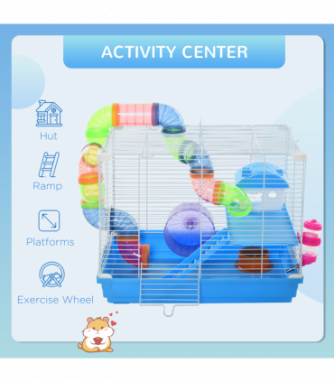 Hamster Cage Carrier Small Animal House w/ Exercise Wheels, Tunnel Tube, Pawhut