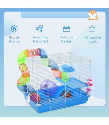 Hamster Cage Carrier Small Animal House w/ Exercise Wheels, Tunnel Tube, Pawhut