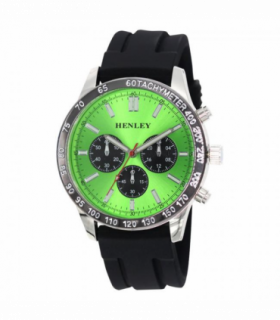Henley Mens Polished Sports Silicone Watch Silver/Green H02223.11