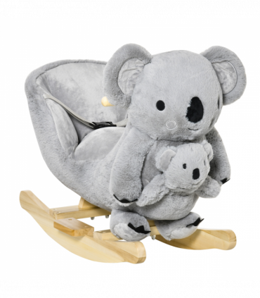Kids Plush Ride-On Rocking Horse Koala Toy Grey Fabric 50H x 60L x 33Wcm