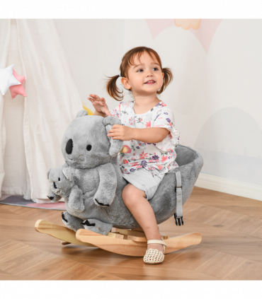 Kids Plush Ride-On Rocking Horse Koala Toy Grey Fabric 50H x 60L x 33Wcm