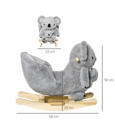 Kids Plush Ride-On Rocking Horse Koala Toy Grey Fabric 50H x 60L x 33Wcm