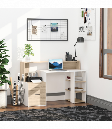 Multi-Storage & Workstation Desk Table Storage Shelves Home Office Oak HOMCOM