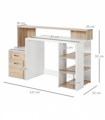 Multi-Storage & Workstation Desk Table Storage Shelves Home Office Oak HOMCOM