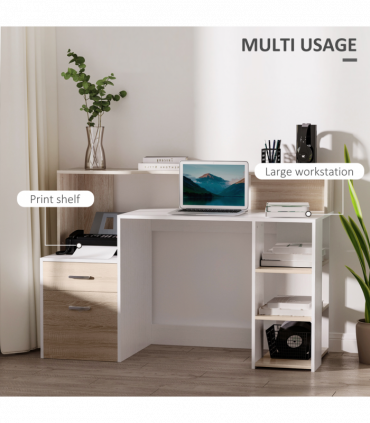 Multi-Storage & Workstation Desk Table Storage Shelves Home Office Oak HOMCOM