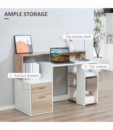 Multi-Storage & Workstation Desk Table Storage Shelves Home Office Oak HOMCOM