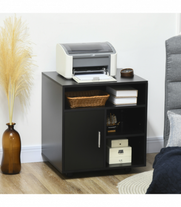 Multi-Storage Printer Unit Office Organisation w/ 5 Compartments Black HOMCOM