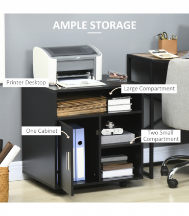 Multi-Storage Printer Unit Office Organisation w/ 5 Compartments Black HOMCOM