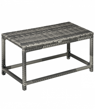 Outdoor Coffee Table w/ Plastic Board Under the Full Woven Table Top, Grey