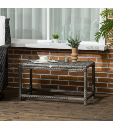 Outdoor Coffee Table w/ Plastic Board Under the Full Woven Table Top, Grey