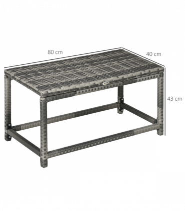 Outdoor Coffee Table w/ Plastic Board Under the Full Woven Table Top, Grey