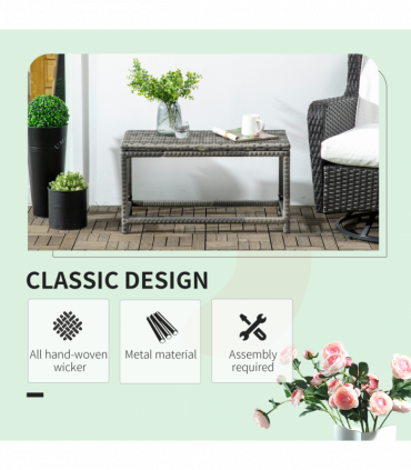 Outdoor Coffee Table w/ Plastic Board Under the Full Woven Table Top, Grey