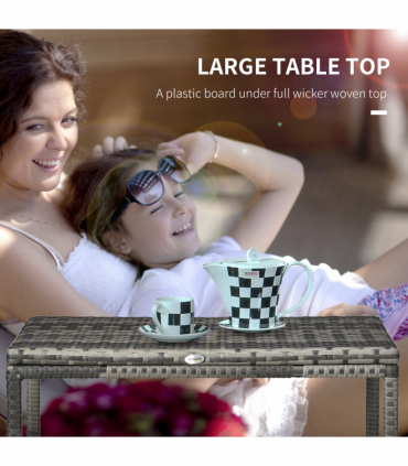 Outdoor Coffee Table w/ Plastic Board Under the Full Woven Table Top, Grey