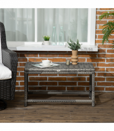 Outdoor Coffee Table w/ Plastic Board Under the Full Woven Table Top, Grey