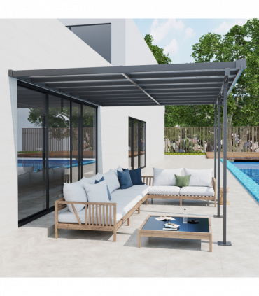Outdoor Patio Gazebo Pergola, Aluminum Post, 4.35x3m Mounted on the Wall Roof