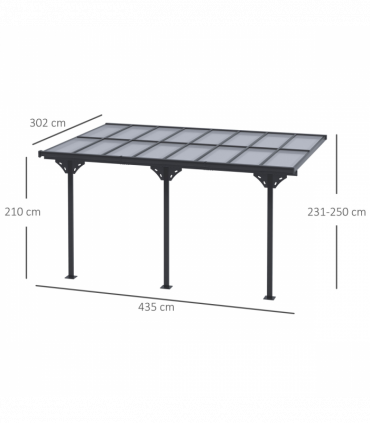 Outdoor Patio Gazebo Pergola, Aluminum Post, 4.35x3m Mounted on the Wall Roof