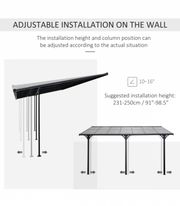 Outdoor Patio Gazebo Pergola, Aluminum Post, 4.35x3m Mounted on the Wall Roof
