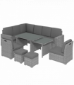 Outsunny 10-Seater Sofa Sectional w/ Cushioned Seat, Footstools and Glass Table