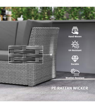 Outsunny 10-Seater Sofa Sectional w/ Cushioned Seat, Footstools and Glass Table