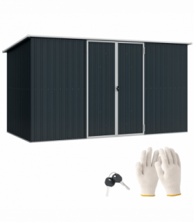 Outsunny 11 x 5.6ft Galvanised Metal Garden Shed with Lockable Doors, Grey