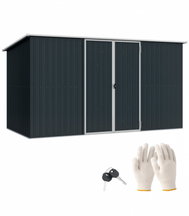 Outsunny 11 x 5.6ft Galvanised Metal Garden Shed with Lockable Doors, Grey