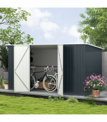 Outsunny 11 x 5.6ft Galvanised Metal Garden Shed with Lockable Doors, Grey