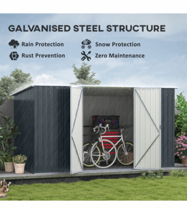 Outsunny 11 x 5.6ft Galvanised Metal Garden Shed with Lockable Doors, Grey