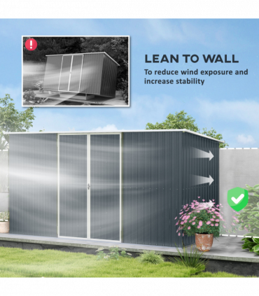 Outsunny 11 x 5.6ft Galvanised Metal Garden Shed with Lockable Doors, Grey