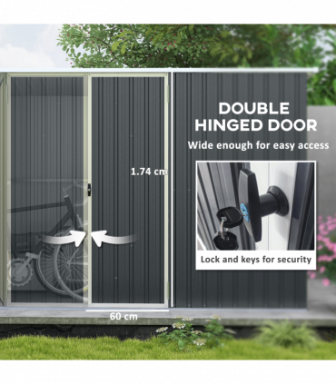 Outsunny 11 x 5.6ft Galvanised Metal Garden Shed with Lockable Doors, Grey
