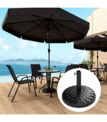 Outsunny 12kg Garden Parasol Base, Round Resin Garden Umbrella Base, Black