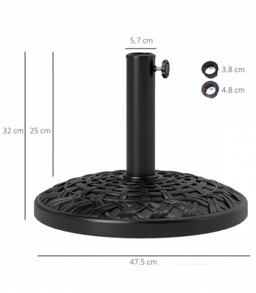Outsunny 12kg Garden Parasol Base, Round Resin Garden Umbrella Base, Black