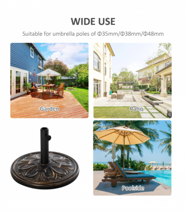 Outsunny 13KG Round Parasol Base Heavy Duty Cement Stand Umbrella Holder Bronze