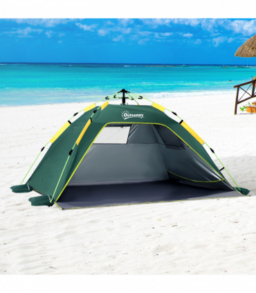 Outsunny 2 Man Pop-up Beach Tent Sun Shade Shelter Hut w/ Windows Door Green
