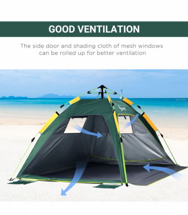 Outsunny 2 Man Pop-up Beach Tent Sun Shade Shelter Hut w/ Windows Door Green