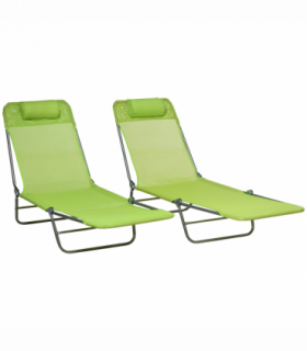Outsunny 2 Piece Folding Sun Loungers with Adjustable Backrest, Pillow, Green